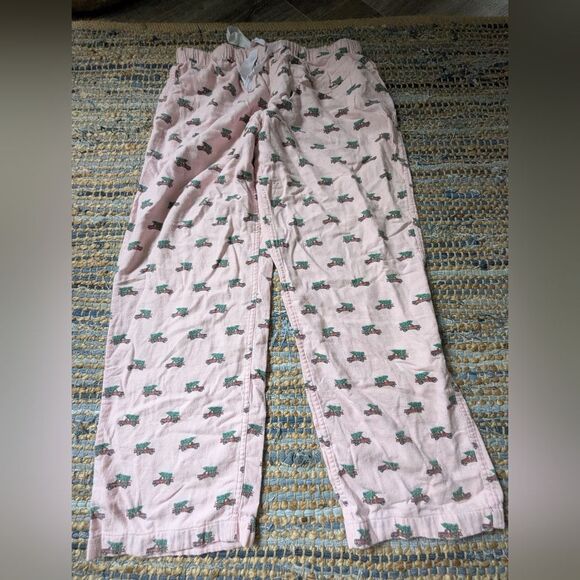 J.Crew Men's Pink Christmas Tree Truck Pajama Pants L Flannel Drawstring Waist - Picture 3 of 8